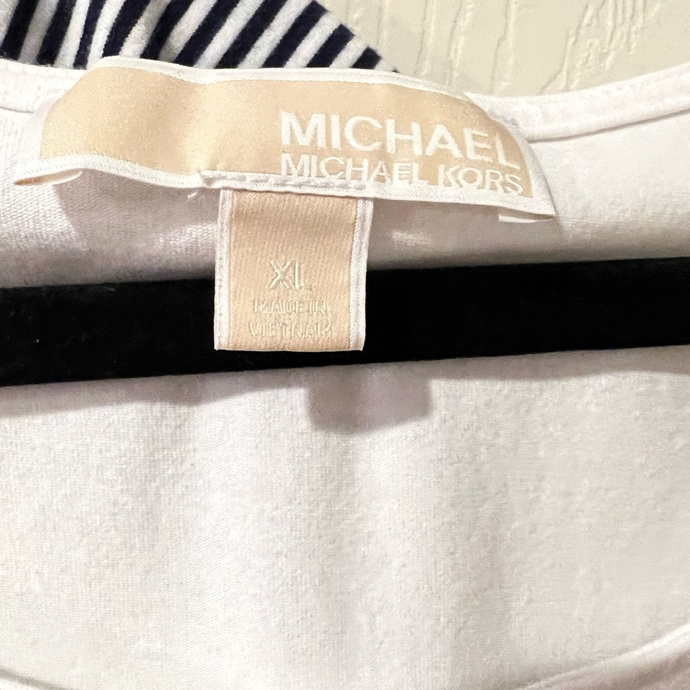 Michael Kors White & Navy Striped Cold Shoulder Tops - Picture 3 of 4